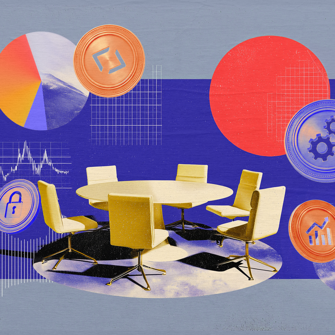Abstract composition of layered geometric shapes and flowing lines, representing interconnected systems and the rapid evolution of AI in the workplace.