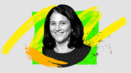 Illustrated portrait treatment of WorkLab Podcast guest Dawn Klinghoffer