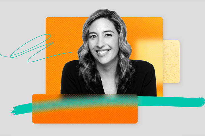 A colorful photo-illustration of Molly Wood, the new host of the WorkLab podcast. 