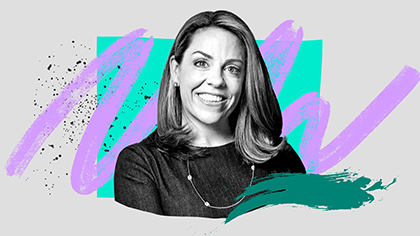 Illustrated portrait treatment of WorkLab Podcast guest Julie Whelan