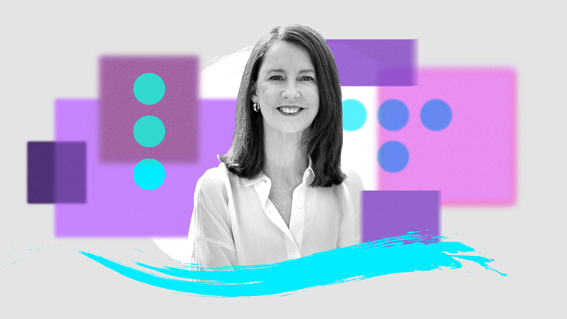 A colorful photo-illustration of podcast guest Gretchen Rubin