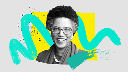 Illustrated portrait treatment of WorkLab Podcast guest Linda Hill