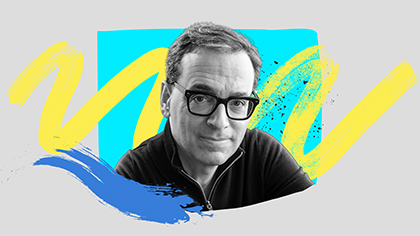 A colorful photo-illustration of bestselling author Daniel Pink. 