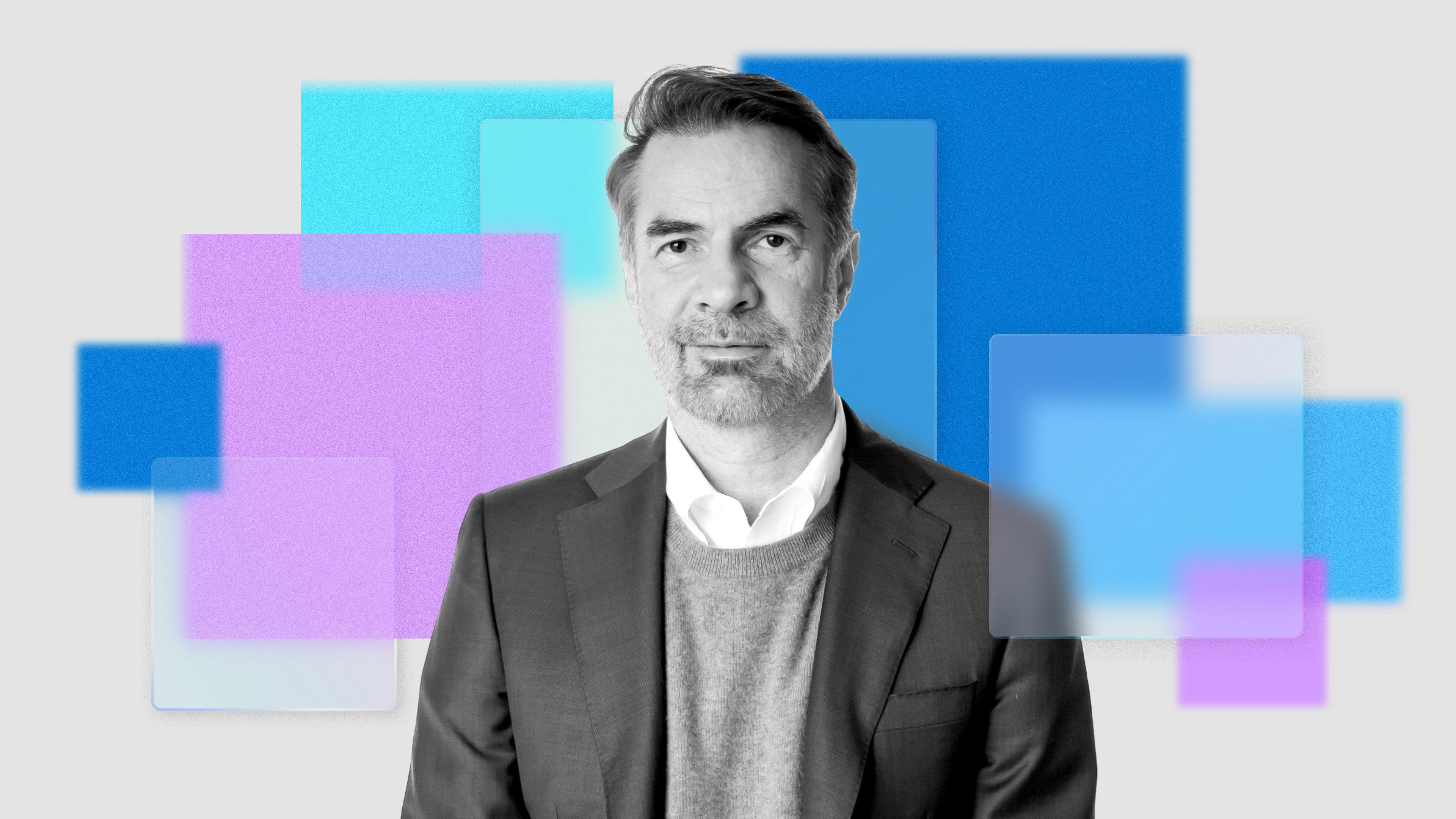 A colorful photo-illustration of professor, author, and researcher Erik Brynjolfsson. 