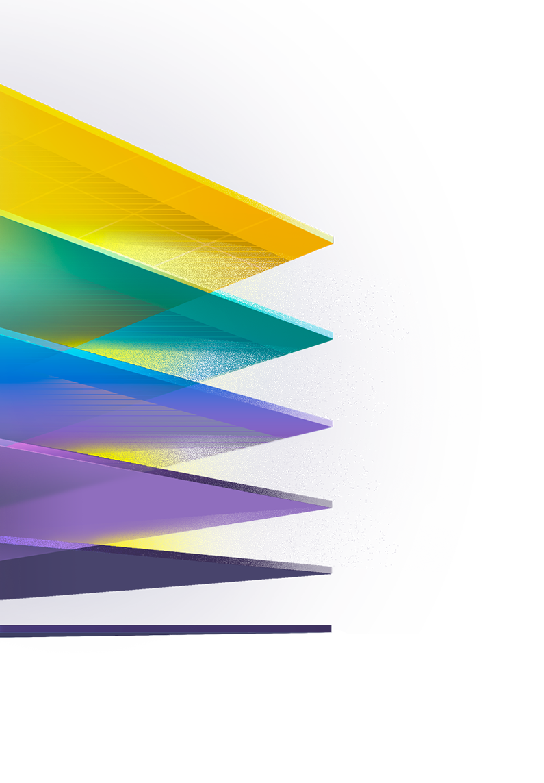 Graphic of translucent, pointed multicolored layers 