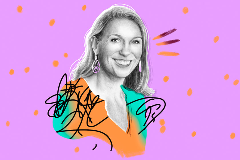 A colorful illustration of Marissa King, author of Social Chemistry: Decoding the Patterns of Human Connection.