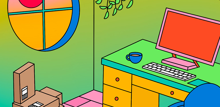 A colorful illustration of a seller’s desk.