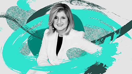 Colorful portrait treatment of WorkLab Podcast guest Ariana Huffington