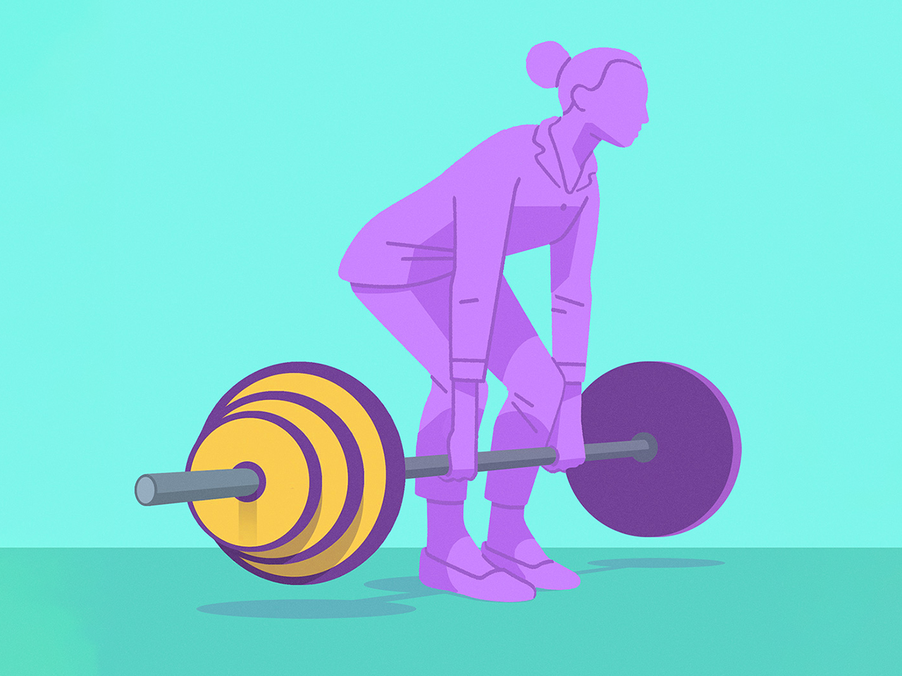Illustration of woman lifting a heavy barbell.