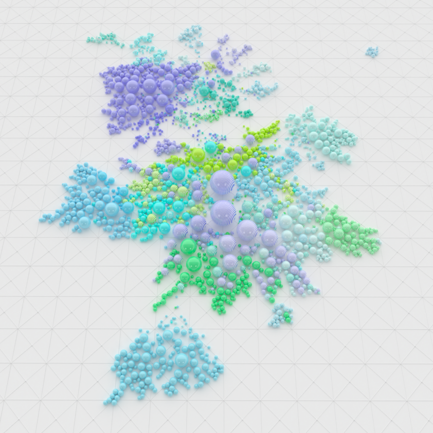 Three maps show different ways of looking at collaboration within the same research organization. One map sorts people by their location. Another groups people based on which executive they report to. And a third categorizes communities based purely on insights from machine learning to detect communities of people who work closely together, regardless of team or location.