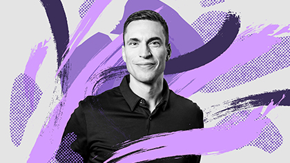 A colorful photo illustration of Jared Spataro, leader of Microsoft 365