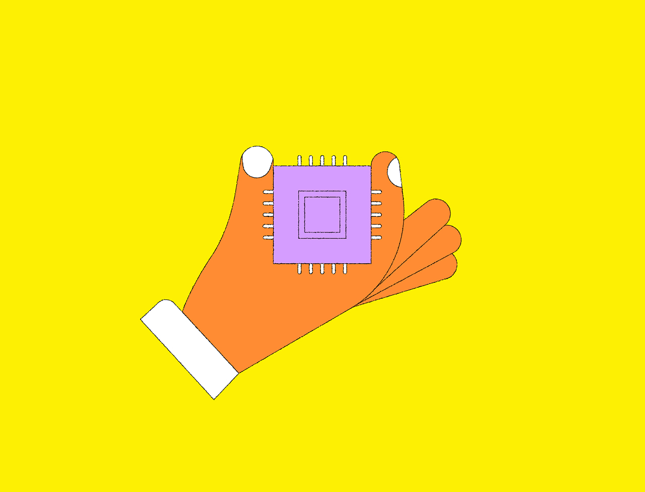 Illustration of a hand grasping a computer chip 