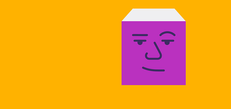 An illustration of a face on a cube.
