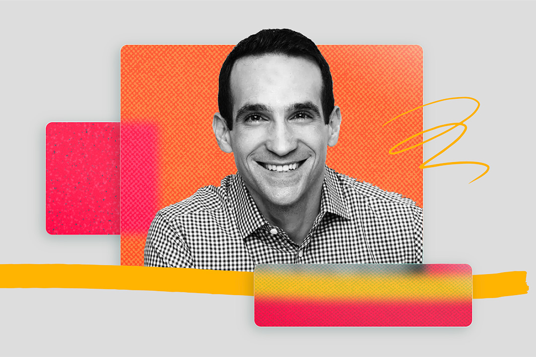 A colorful photo-illustration of Nir Eyal, a bestselling author and entrepreneur.