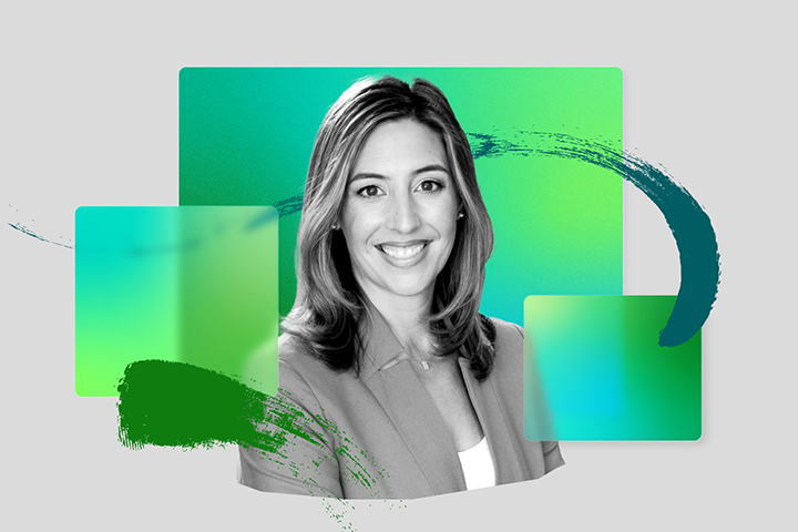 A colorful photo-illustration of Molly Wood, the host of the WorkLab podcast.