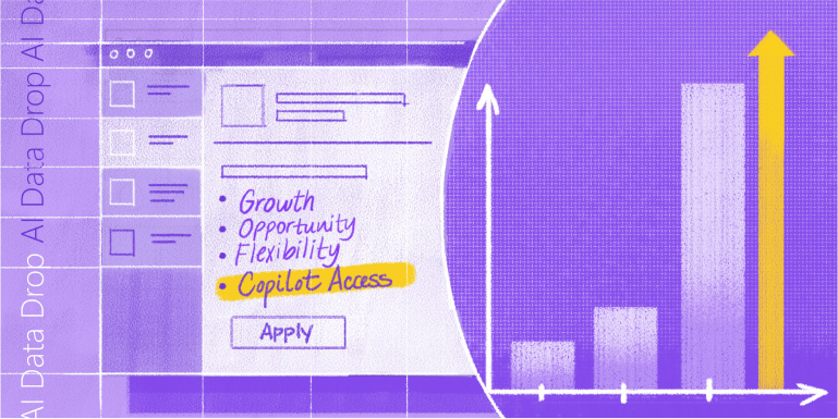 An illustration showing a job application indicating that the job seeker cares about Copilot access as well as things like growth and opportunity