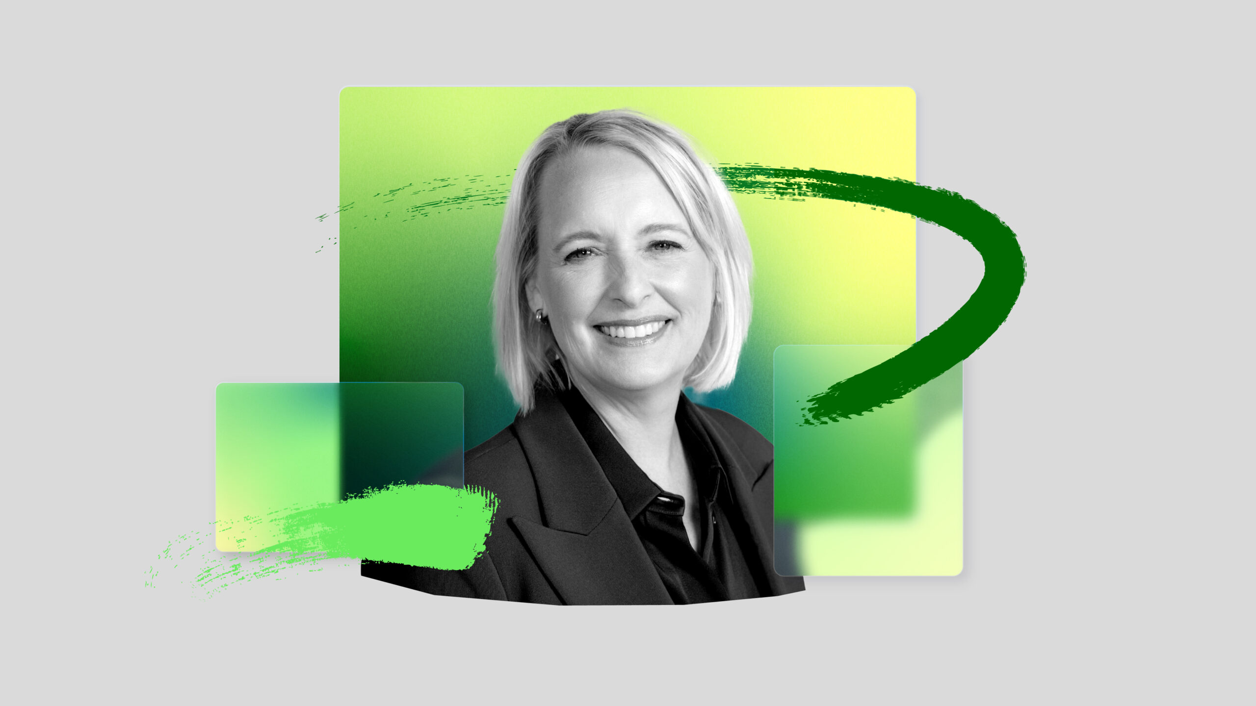 A colorful photo-illustration of Julie Sweet, chair and CEO of Accenture 