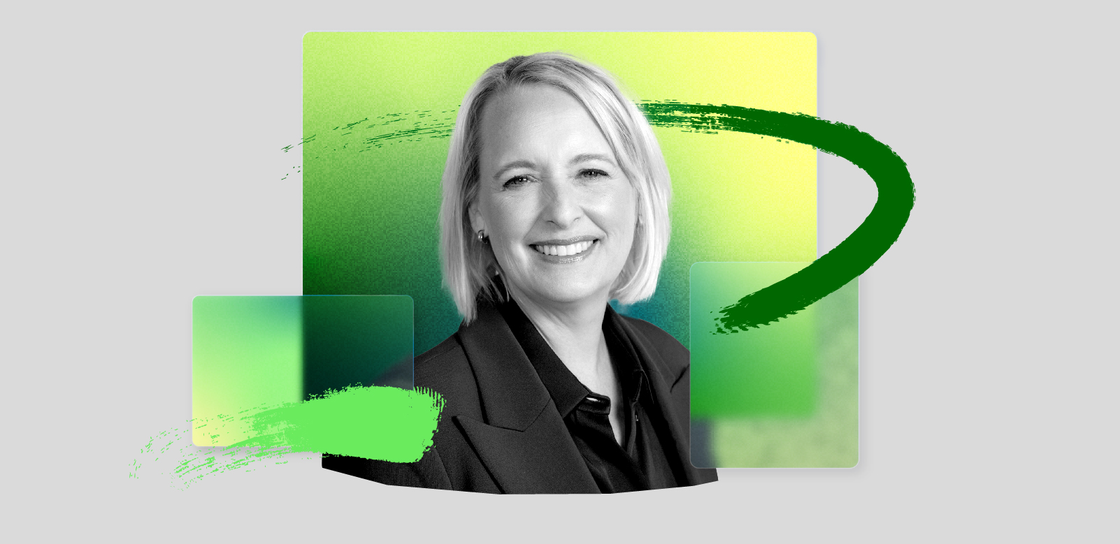 A colorful photo-illustration of Julie Sweet, chair and CEO of Accenture 