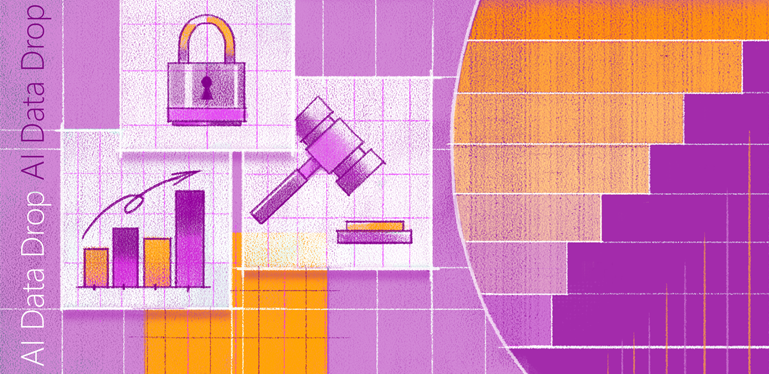 A colorful abstract illustration of icons that represent different professions, including the legal field and cybersecurity. 