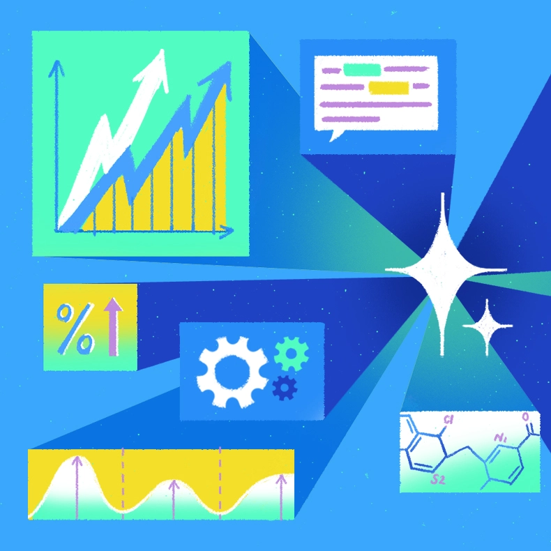 An illustration of various work output indicators powered by AI 