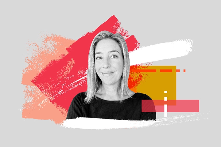 A colorful photo-illustration of Molly Wood, technology and business journalist, entrepreneur, and host of the WorkLab podcast.