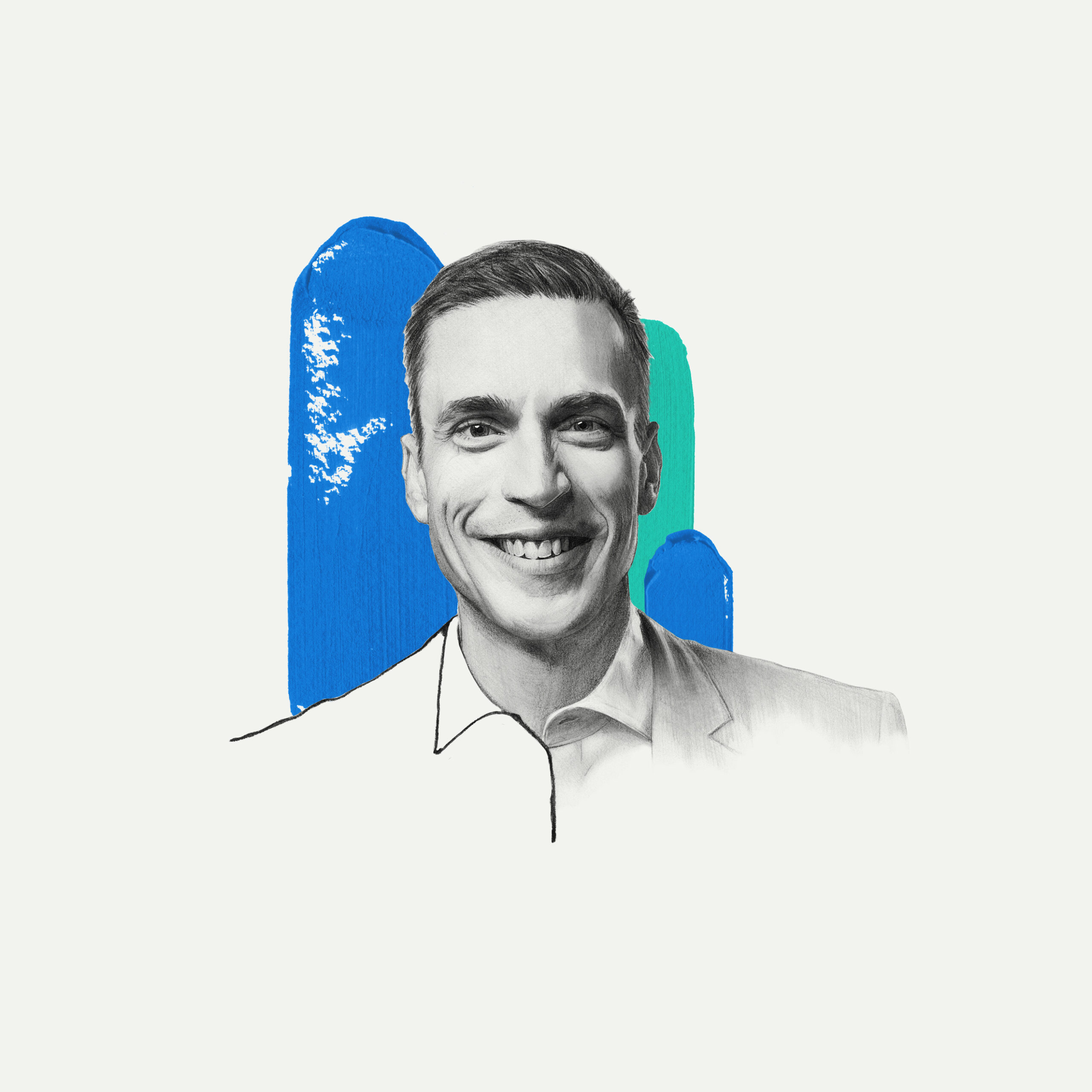 A stylized headshot of Microsoft Corporate Vice President of AI at Work Jared Spataro.