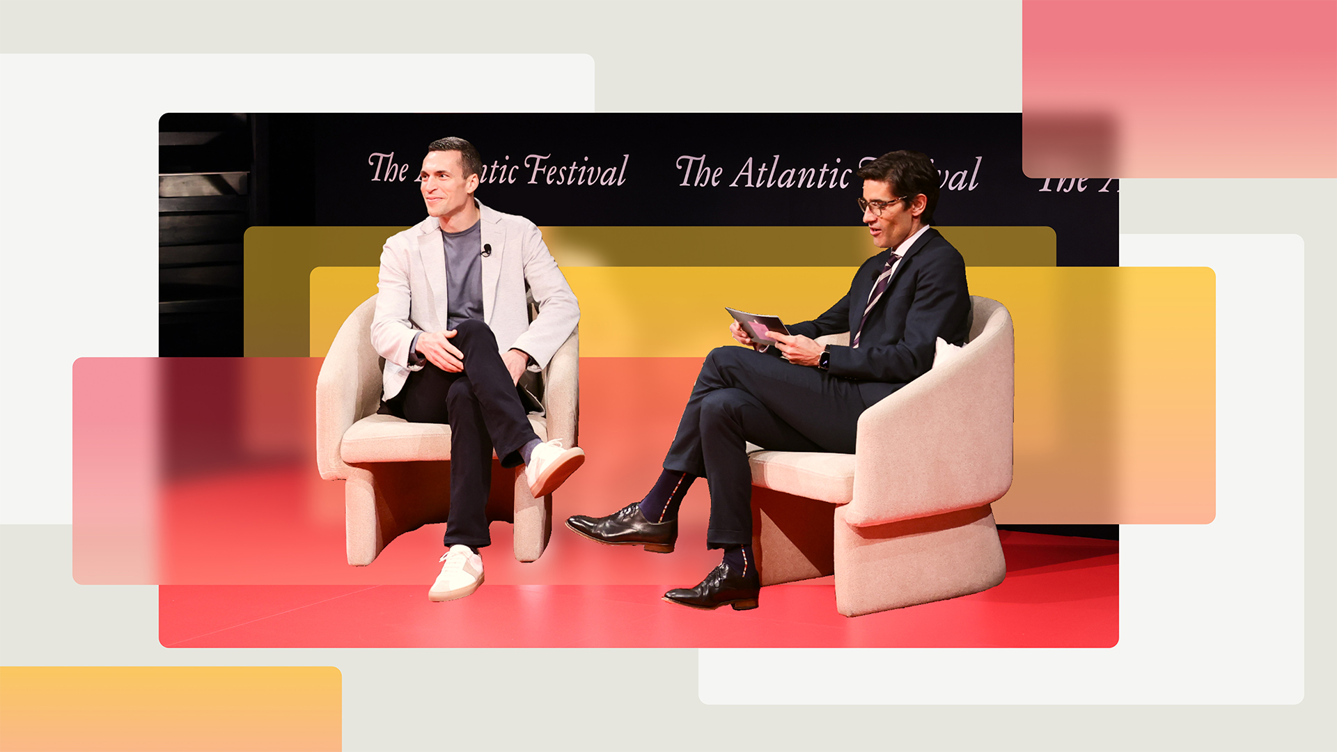 A photograph of Microsoft’s Jared Spataro onstage at The Atlantic Festival with Nicholas Thompson, CEO of The Atlantic