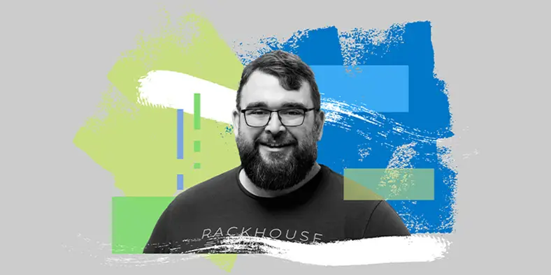 A colorful photo-illustration of Kevin Novak, data scientist and founder of Rackhouse Ventures  