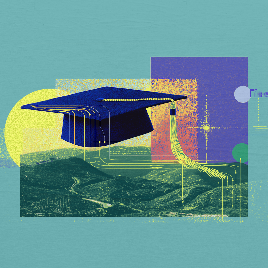 Graduation cap set against a vibrant, artistic background, symbolizing education and new beginnings.