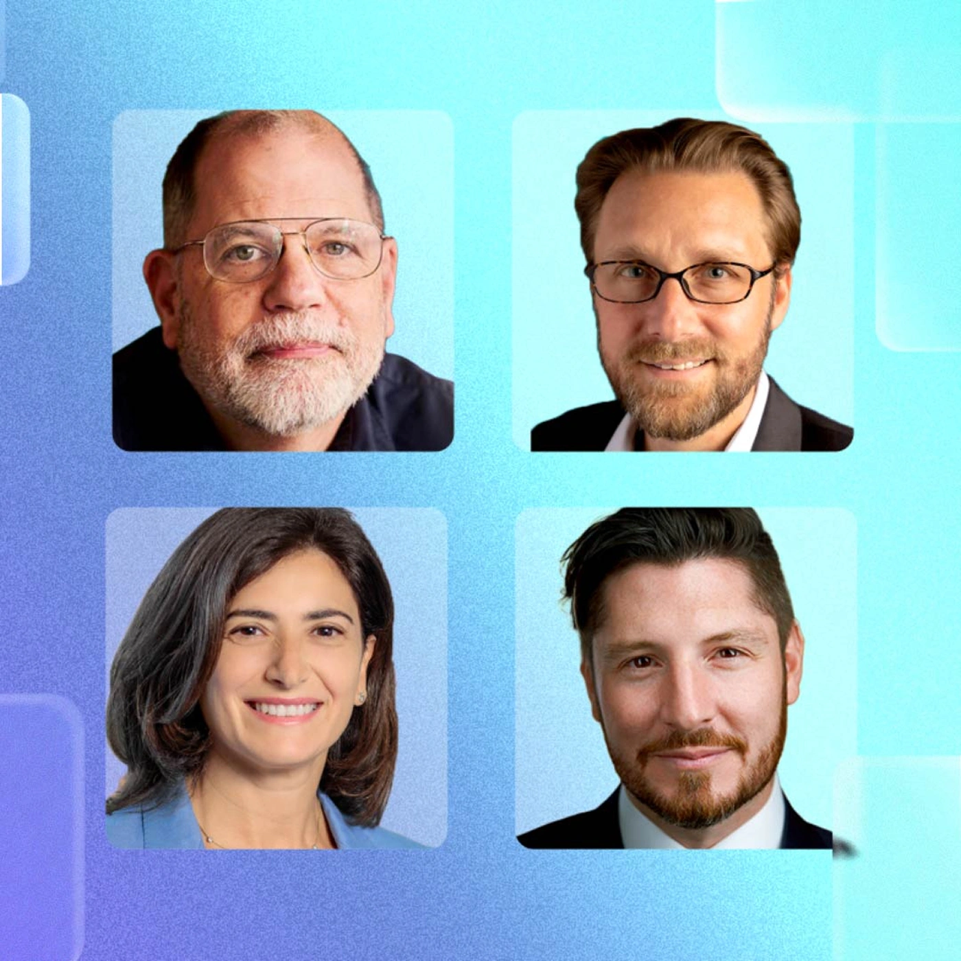 Four images in a square of economist Tyler Cowen, author Pascal Bornet, Harvard’s Raffaella Sadun, EY’s Dan Diasio. 