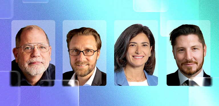 Four images in a square of economist Tyler Cowen, author Pascal Bornet, Harvard’s Raffaella Sadun, EY’s Dan Diasio. 