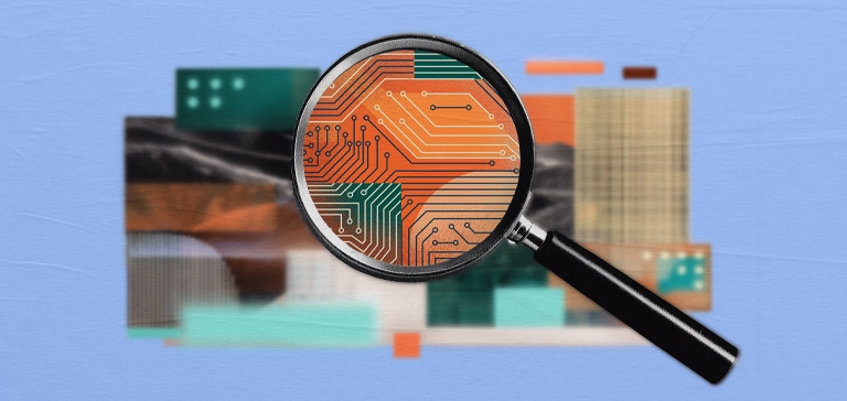 Abstract visualization of AI surfacing hidden patterns that shape organizational outcomes. 